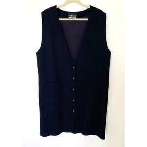 VTG Sag Harbor Navy Blue Wool Jumper Dress Duster Vest Sleeveless No Sz Tag